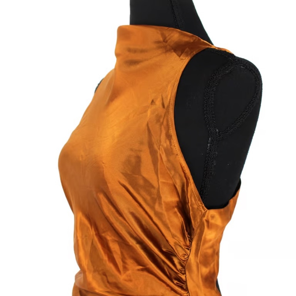 Reformation Copper-Orange Satin High-Neck Maxi Dress - Picture 3 of 7